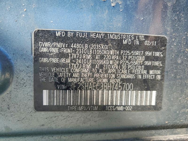 2011 Subaru Forester მანქანა იყიდება აუქციონზე, vin: JF2SHAEC3BH745700, აუქციონის ნომერი: 51977326