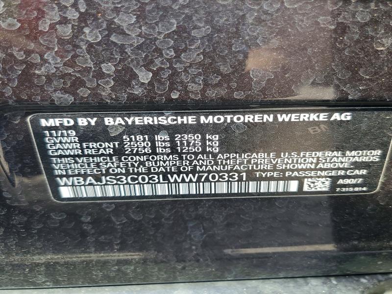 2020 Bmw 540 მანქანა იყიდება აუქციონზე, vin: WBAJS3C03LWW70331, აუქციონის ნომერი: 54107366