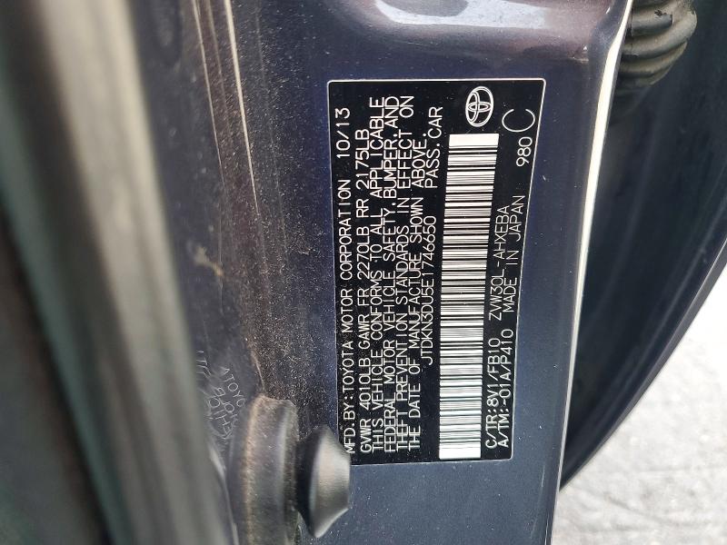 53165876 :رقم المزاد ، JTDKN3DU5E1746650 vin ، 2014 Toyota Prius مزاد بيع