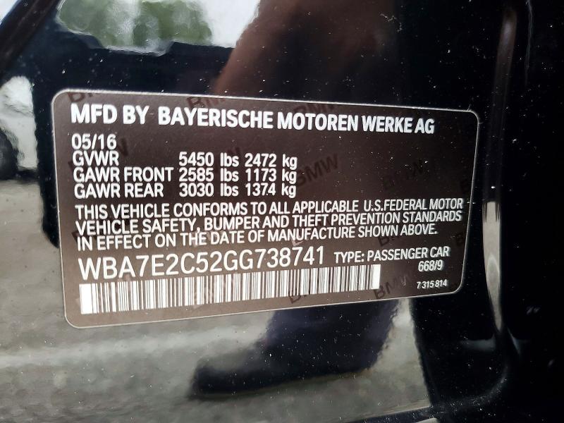 55023866 :رقم المزاد ، WBA7E2C52GG738741 vin ، 2016 Bmw 740 مزاد بيع