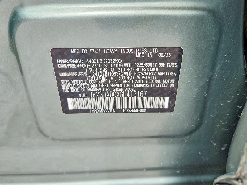 53965586 :رقم المزاد ، JF2SJADCXGH413167 vin ، 2016 Subaru Forester مزاد بيع