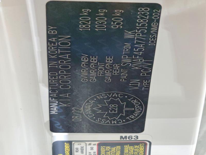 52374776 :رقم المزاد ، KNAF45A77P5158238 vin ، 2023 Kia Forte مزاد بيع