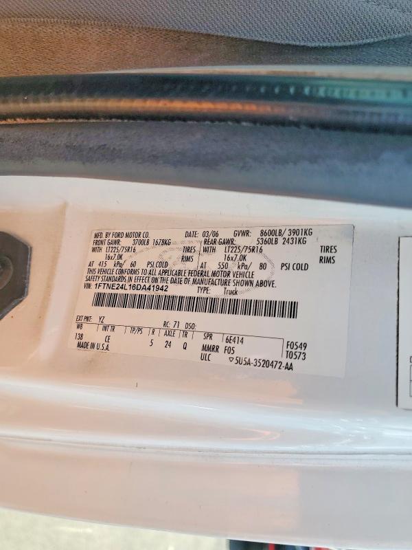 Auction sale of the 2006 Ford E250 Cng, vin: 1FTNE24L16DA41942, lot number: 54874836
