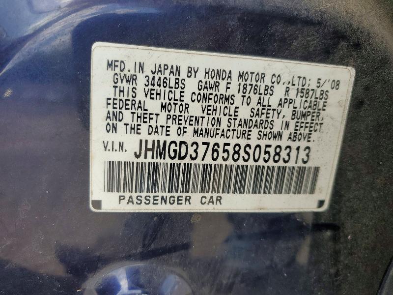 2008 Honda Fit მანქანა იყიდება აუქციონზე, vin: JHMGD37658S058313, აუქციონის ნომერი: 55612146