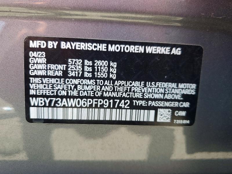 2023 Bmw I4 მანქანა იყიდება აუქციონზე, vin: WBY73AW06PFP91742, აუქციონის ნომერი: 54127226