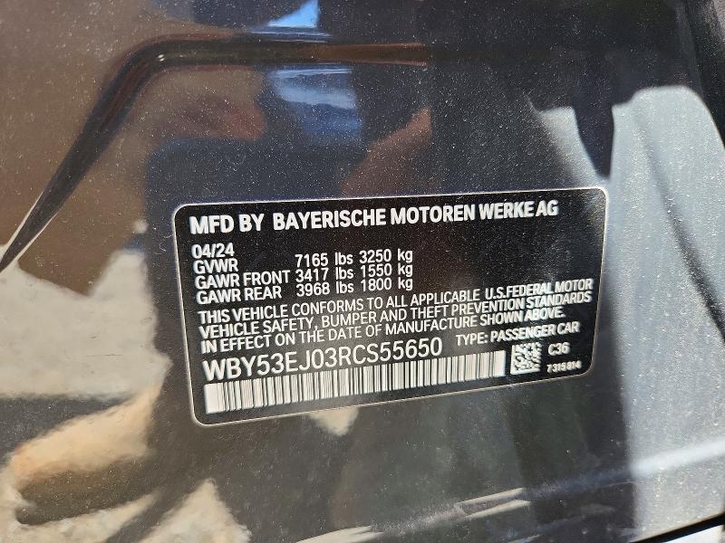 Продажа на аукционе авто 2024 Bmw I7, vin: WBY53EJ03RCS55650, номер лота: 52763206