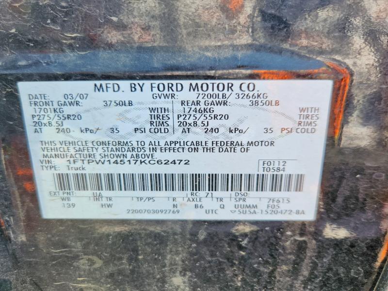 55027436 :رقم المزاد ، 1FTPW14517KC62472 vin ، 2007 Ford F150 مزاد بيع
