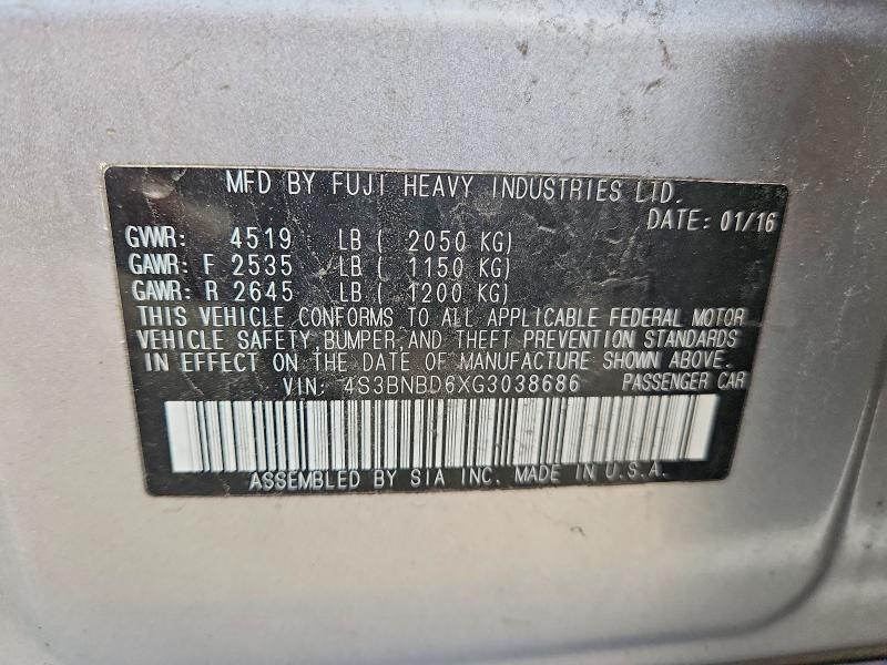 2016 Subaru Legacy მანქანა იყიდება აუქციონზე, vin: 4S3BNBD6XG3038686, აუქციონის ნომერი: 54714546