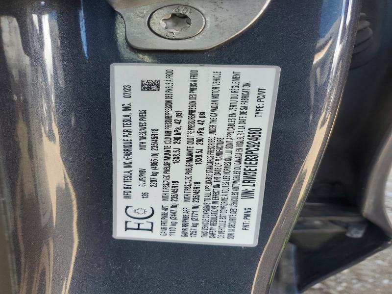 2023 Tesla Model 3 მანქანა იყიდება აუქციონზე, vin: LRW3E1EB3PC924680, აუქციონის ნომერი: 51641676