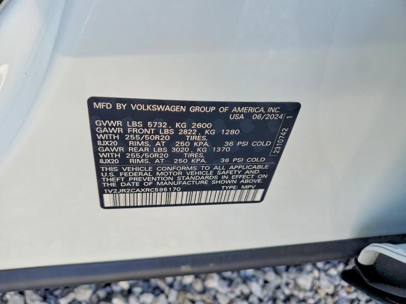 54910716 :رقم المزاد ، 1V2JR2CAXRC595170 vin ، 2024 Volkswagen Atlas مزاد بيع