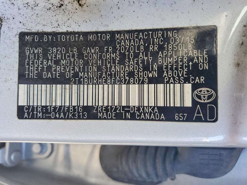 Aukcja sprzedaży 2015 Toyota Corolla, vin: 2T1BURHE8FC378079, numer aukcji: 54893546
