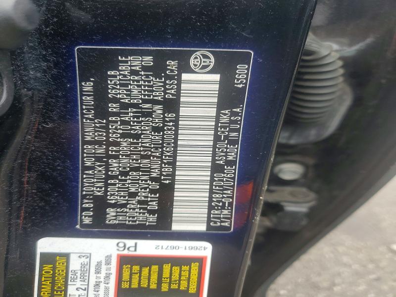 Продажа на аукционе авто 2012 Toyota Camry, vin: 4T1BF1FK6CU083416, номер лота: 55048946