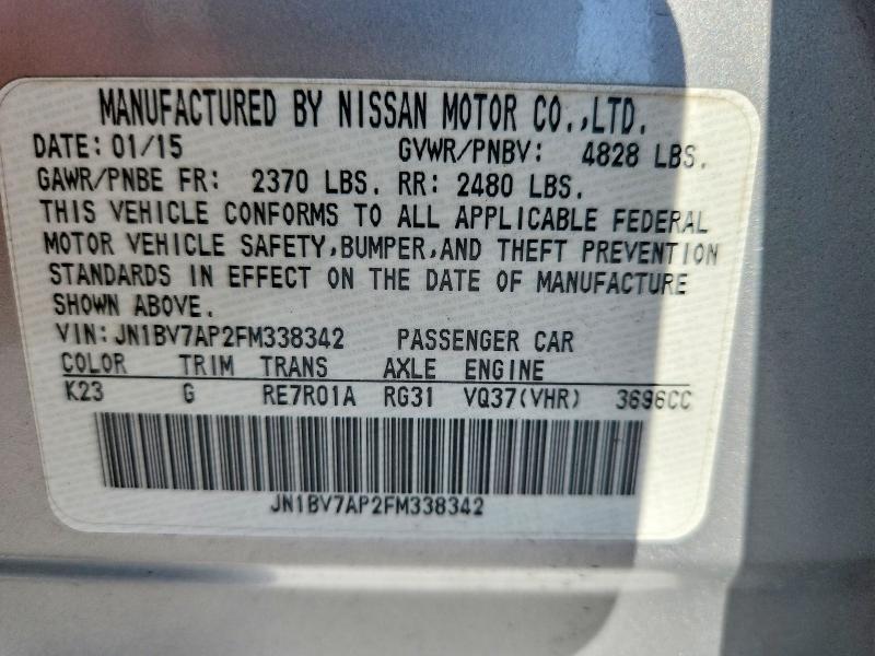 Продаж на аукціоні авто 2015 Infiniti Q50, vin: JN1BV7AP2FM338342, номер лоту: 53560316