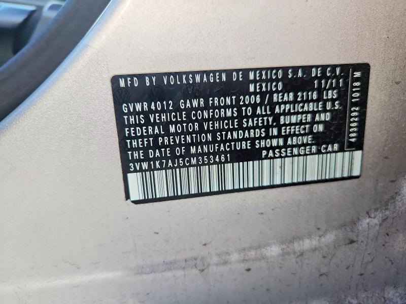 54469736 :رقم المزاد ، 3VW1K7AJ5CM353461 vin ، 2012 Volkswagen Jetta مزاد بيع