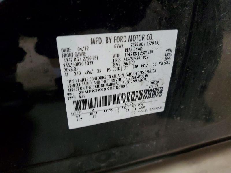 2019 Ford Edge მანქანა იყიდება აუქციონზე, vin: 2FMPK3K99KBC05593, აუქციონის ნომერი: 52664276