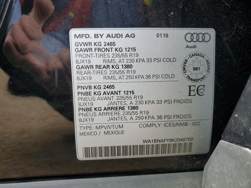 Aukcja sprzedaży 2019 Audi Q5, vin: WA1BNAFY9K2049700, numer aukcji: 52439426