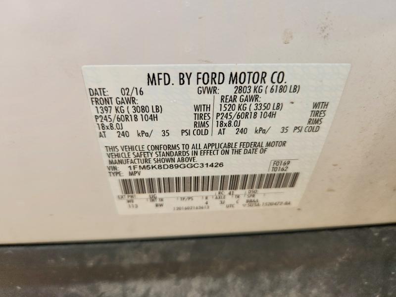 Продаж на аукціоні авто 2016 Ford Explorer, vin: 1FM5K8D89GGC31426, номер лоту: 54082326