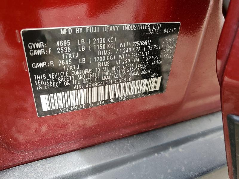 Aukcja sprzedaży 2015 Subaru Outback, vin: 4S4BSAHC3F3332976, numer aukcji: 54649676
