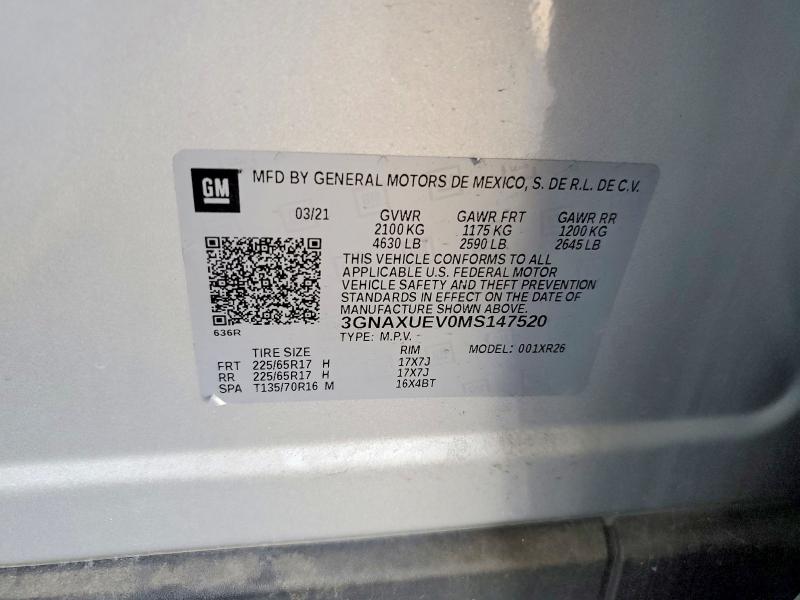 Продаж на аукціоні авто 2021 Chevrolet Equinox, vin: 3GNAXUEV0MS147520, номер лоту: 54475736