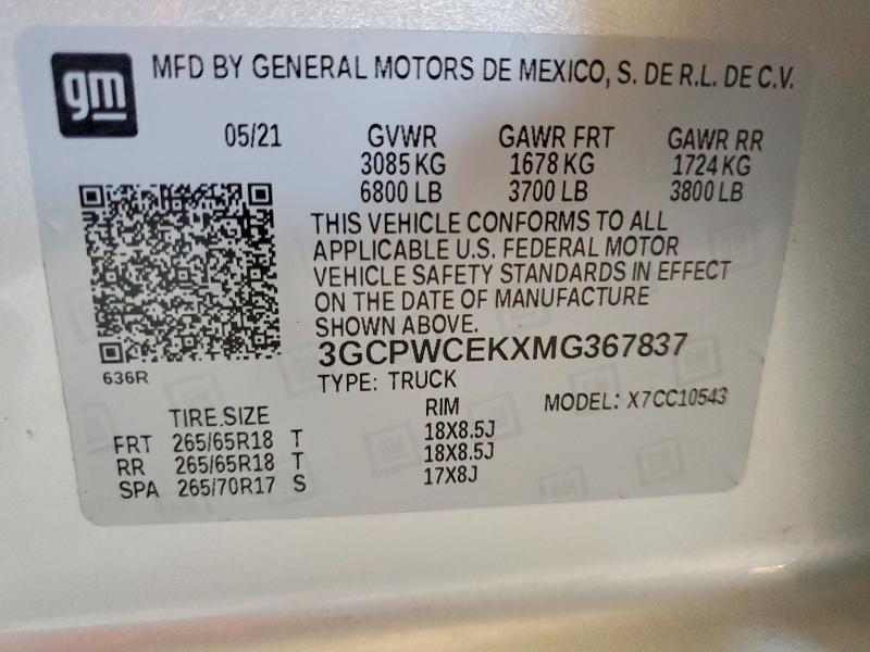 Aukcja sprzedaży 2021 Chevrolet Silverado, vin: 3GCPWCEKXMG367837, numer aukcji: 54538956