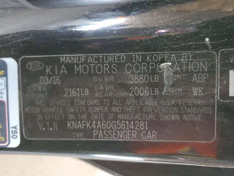 52905116 :رقم المزاد ، KNAFK4A60G5614281 vin ، 2016 Kia Forte مزاد بيع