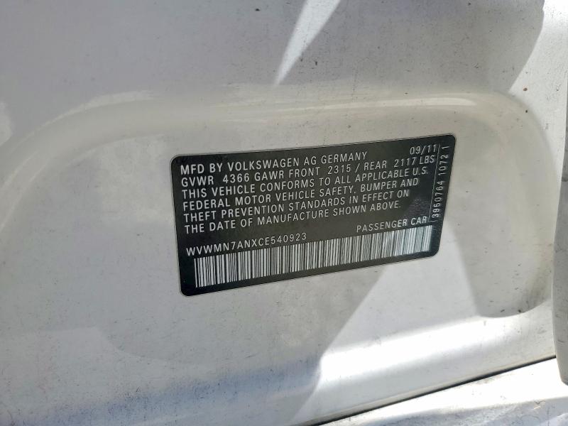 Aukcja sprzedaży 2012 Volkswagen Cc, vin: WVWMN7ANXCE540923, numer aukcji: 55007326