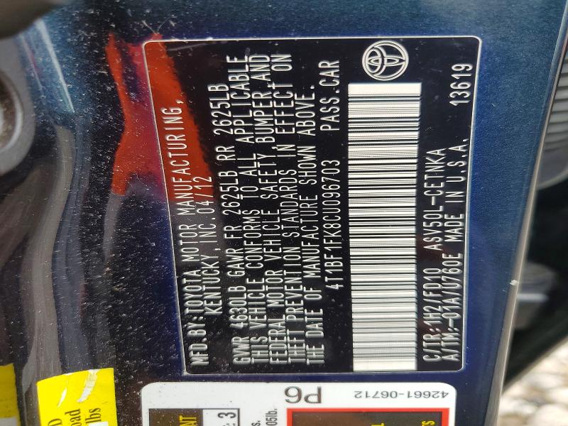 Aukcja sprzedaży 2012 Toyota Camry, vin: 4T1BF1FK8CU096703, numer aukcji: 53177256