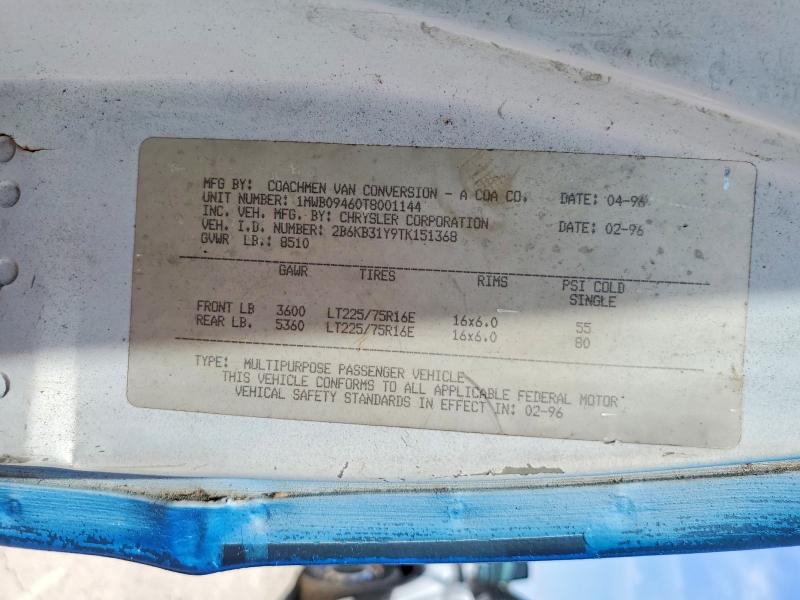 Aukcja sprzedaży 1996 Dodge Ram Van, vin: 2B6KB31Y9TK151368, numer aukcji: 53620556