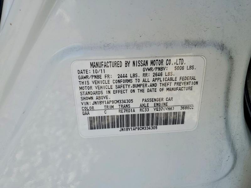 Aukcja sprzedaży 2012 Infiniti M37, vin: JN1BY1AP9CM334305, numer aukcji: 53667456