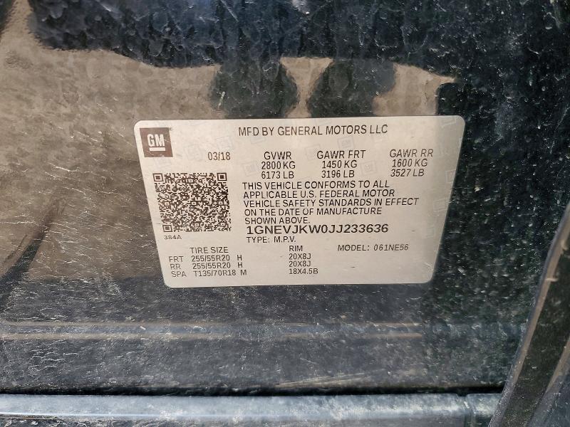 Aukcja sprzedaży 2018 Chevrolet Traverse, vin: 1GNEVJKW0JJ233636, numer aukcji: 52923756