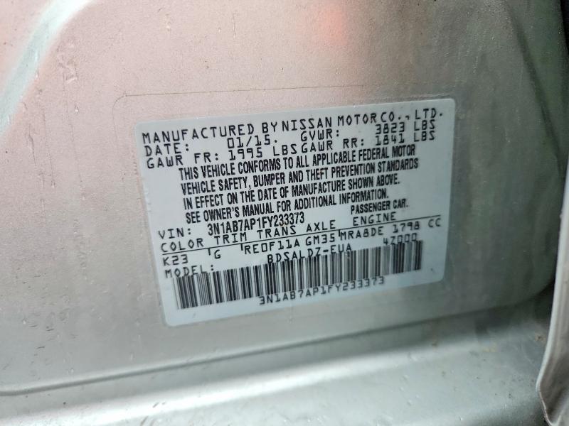 2015 Nissan Sentra მანქანა იყიდება აუქციონზე, vin: 3N1AB7AP1FY233373, აუქციონის ნომერი: 51703396