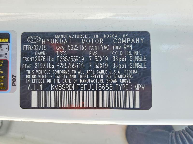 51006426 :رقم المزاد ، KM8SRDHF9FU115658 vin ، 2015 Hyundai Santa Fe مزاد بيع