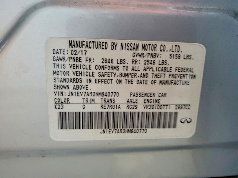 Продажа на аукционе авто 2017 Infiniti Q50, vin: JN1EV7AR0HM840770, номер лота: 53526616