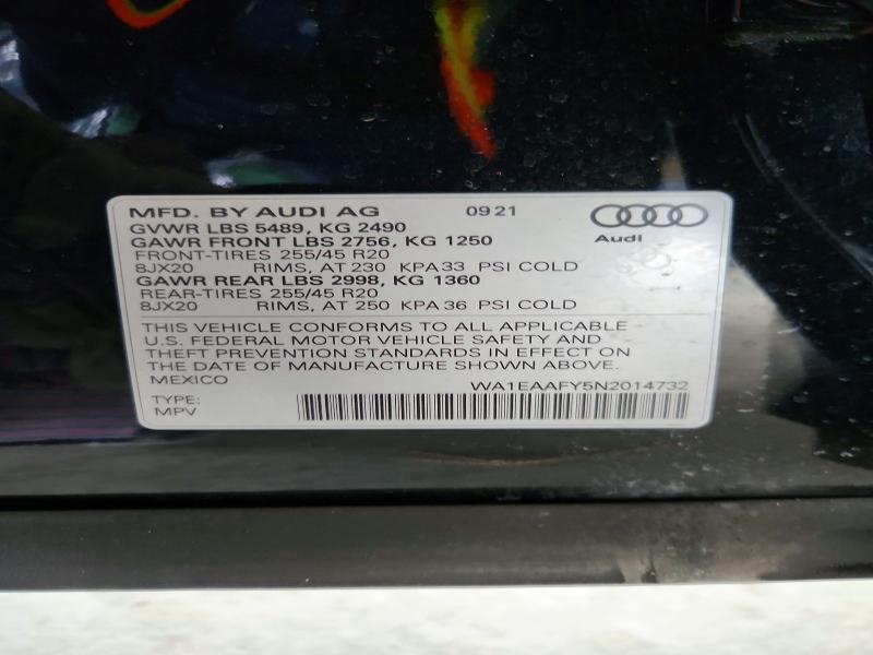 Aukcja sprzedaży 2022 Audi Q5, vin: WA1EAAFY5N2014732, numer aukcji: 52052206