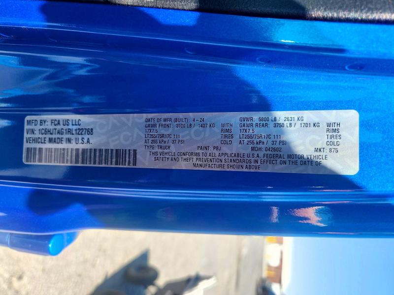 53016346 :رقم المزاد ، 1C6HJTAG1RL122768 vin ، 2024 Jeep Gladiator مزاد بيع