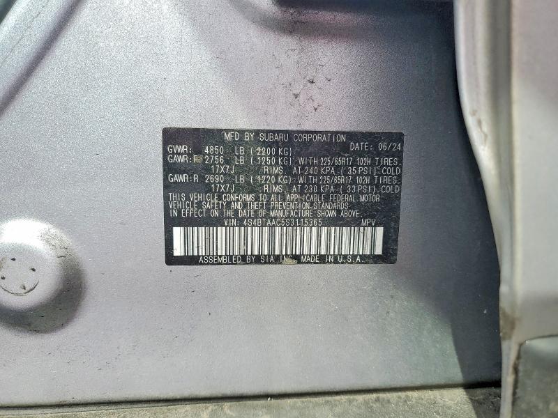 52721726 :رقم المزاد ، 4S4BTAAC5S3115365 vin ، 2025 Subaru Outback مزاد بيع