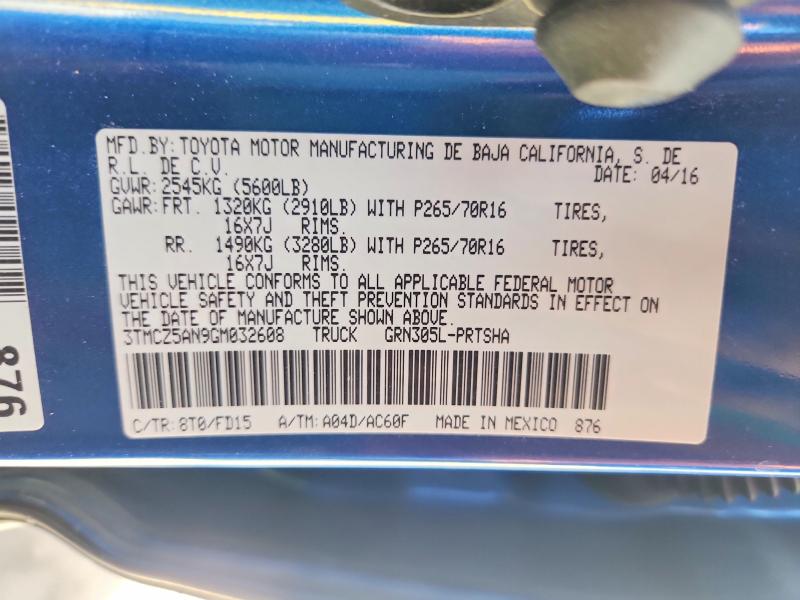 2016 Toyota Tacoma მანქანა იყიდება აუქციონზე, vin: 3TMCZ5AN9GM032608, აუქციონის ნომერი: 54825526