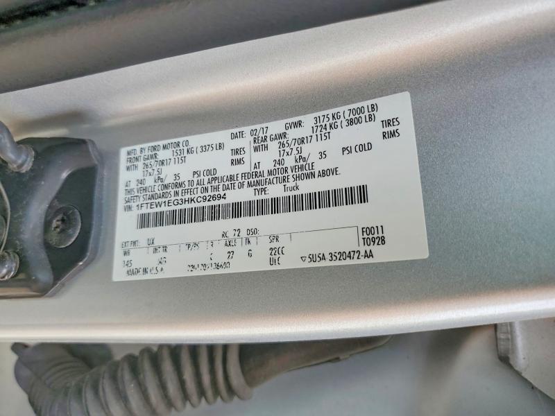 Продаж на аукціоні авто 2017 Ford F150, vin: 1FTEW1EG3HKC92694, номер лоту: 53765516