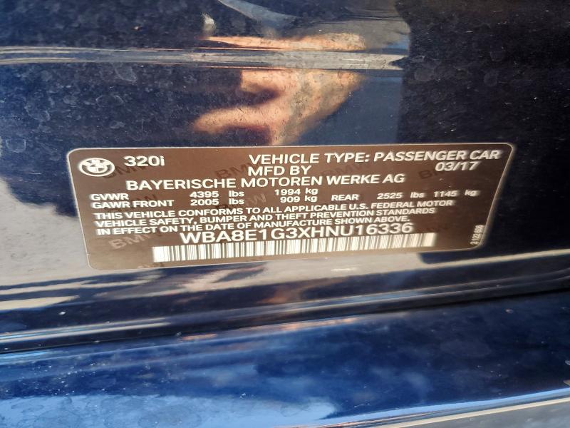 53737646 :رقم المزاد ، WBA8E1G3XHNU16336 vin ، 2017 Bmw 320 مزاد بيع