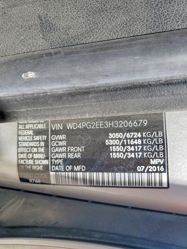 53851106 :رقم المزاد ، WD4PG2EE3H3206679 vin ، 2017 Mercedes-benz Metris مزاد بيع