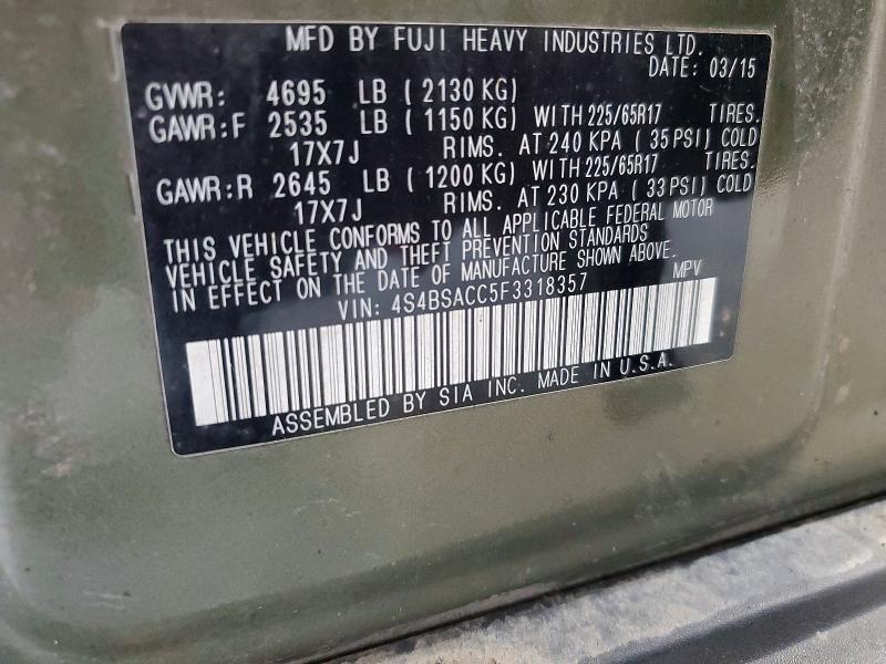 Продаж на аукціоні авто 2015 Subaru Outback, vin: 4S4BSACC5F3318357, номер лоту: 54387066