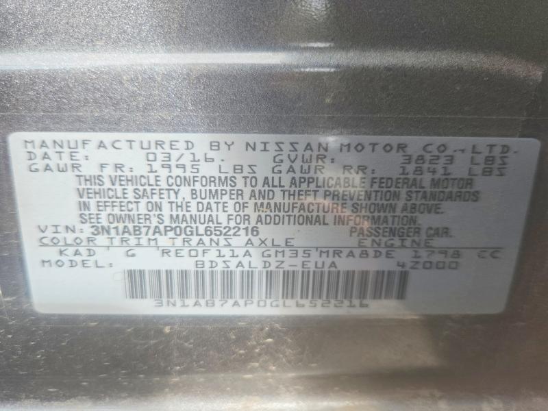 53700276 :رقم المزاد ، 3N1AB7AP0GL652216 vin ، 2016 Nissan Sentra مزاد بيع