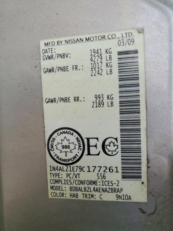 53636046 :رقم المزاد ، 1N4AL21E79C177261 vin ، 2009 Nissan Altima مزاد بيع