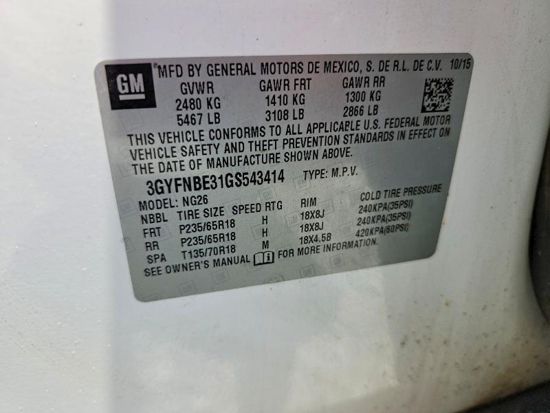 53536856 :رقم المزاد ، 3GYFNBE31GS543414 vin ، 2016 Cadillac Srx مزاد بيع
