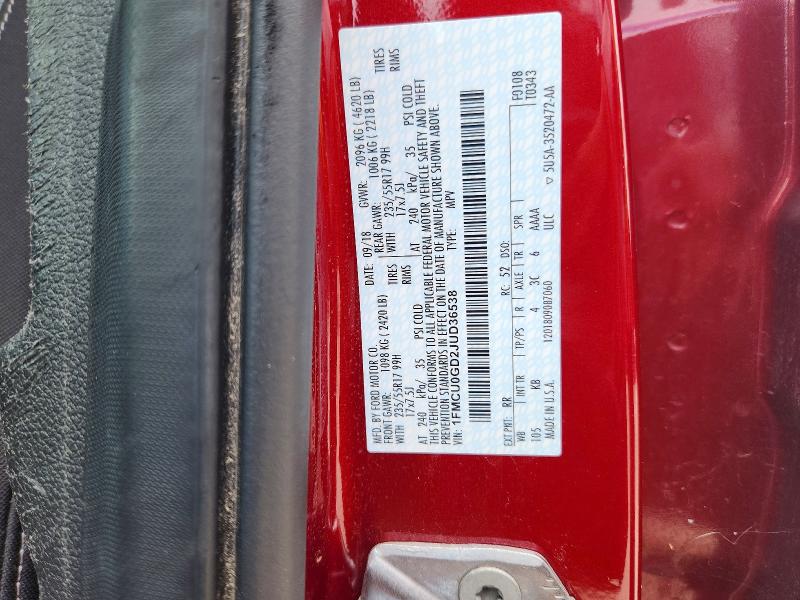 Aukcja sprzedaży 2018 Ford Escape, vin: 1FMCU0GD2JUD36538, numer aukcji: 54801296