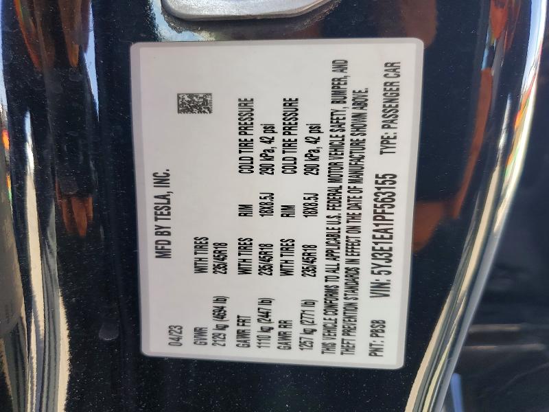 Aukcja sprzedaży 2023 Tesla Model 3, vin: 5YJ3E1EA1PF563155, numer aukcji: 52948586