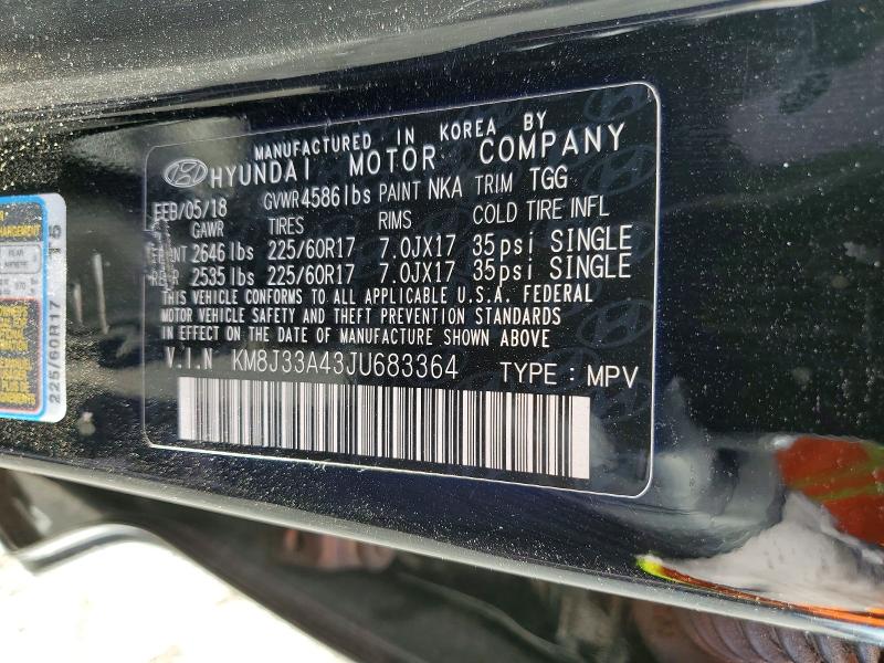 Aukcja sprzedaży 2018 Hyundai Tucson, vin: KM8J33A43JU683364, numer aukcji: 53636756