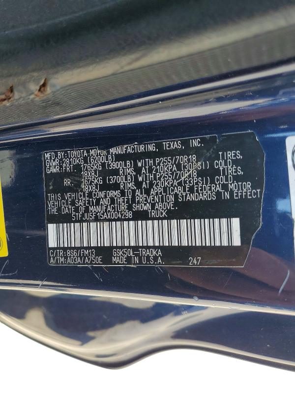 2010 Toyota Tundra მანქანა იყიდება აუქციონზე, vin: 5TFJU5F15AX004298, აუქციონის ნომერი: 54195666