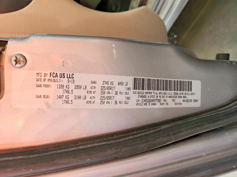 53594516 :رقم المزاد ، 2C4RDGBG0KR777687 vin ، 2019 Dodge Grand Caravan مزاد بيع