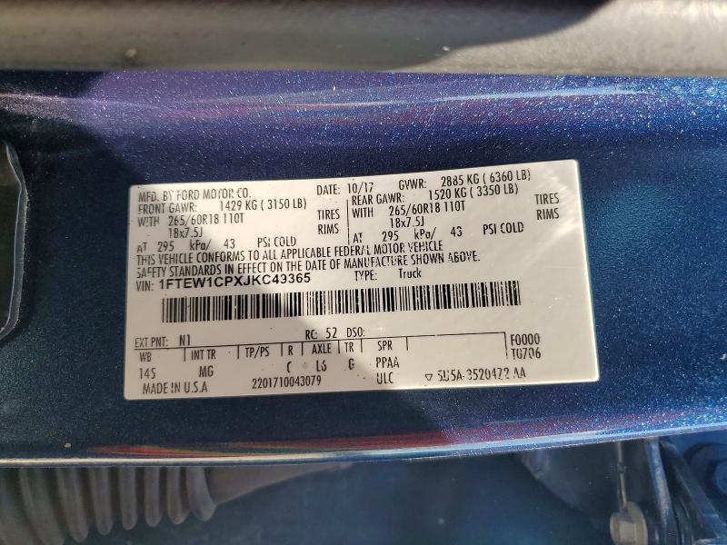 Продажа на аукционе авто 2018 Ford F150, vin: 1FTEW1CPXJKC49365, номер лота: 53543326